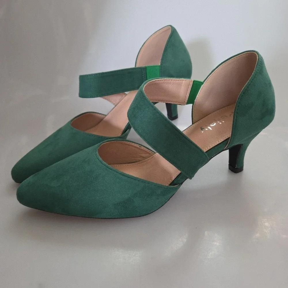 Women's Closed Pointed Toe‎ Heels Strap D'Orsay Kitten Heel Slip On Dressy 9